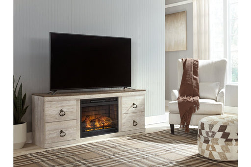 Willowton Whitewash TV Stand with Electric Fireplace - Gate FurnitureTV Stand