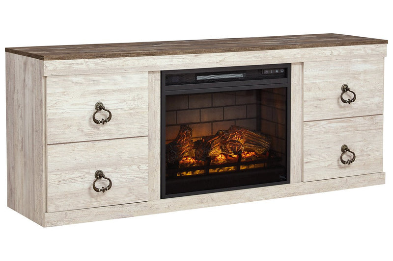 Willowton Whitewash TV Stand with Electric Fireplace - Lara FurnitureTV Stand