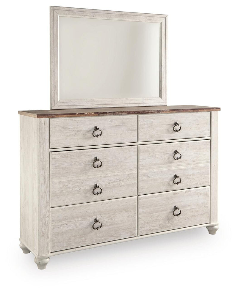 Willowton Whitewash Twin Bed with Storage, Dresser, Mirror, Chest and Nightstand - B267B65