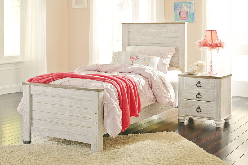 Willowton Whitewash Twin Panel Bed - Lara FurnitureTwin Bed