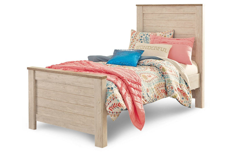 Willowton Whitewash Twin Panel Bed - Lara FurnitureTwin Bed