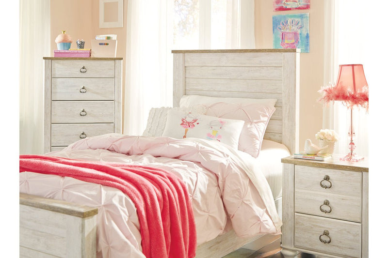 Willowton Whitewash Twin Panel Bed - Lara FurnitureTwin Bed