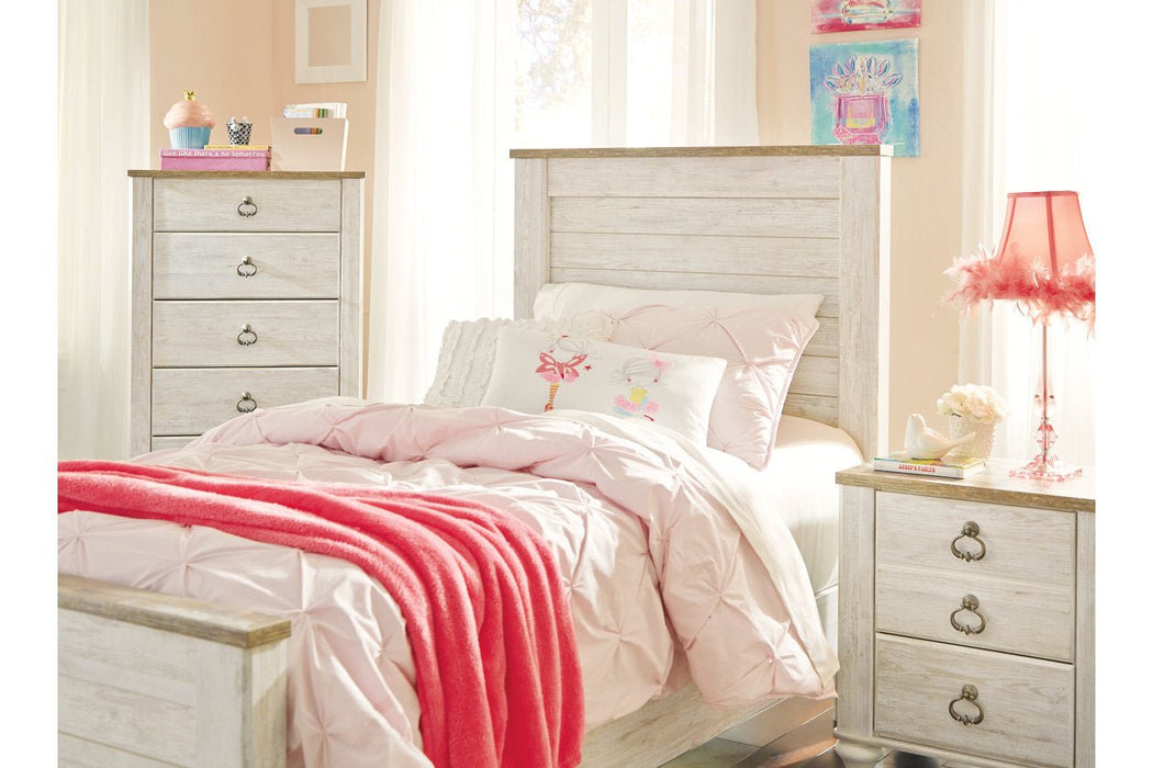 Willowton Whitewash Twin Panel Bed - Gate FurnitureTwin Bed