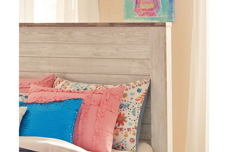Willowton Whitewash Twin Panel Bed with 2 Storage Drawers - Lara FurnitureTwin Bed