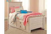 Willowton Whitewash Twin Panel Bed with 2 Storage Drawers - Lara FurnitureTwin Bed