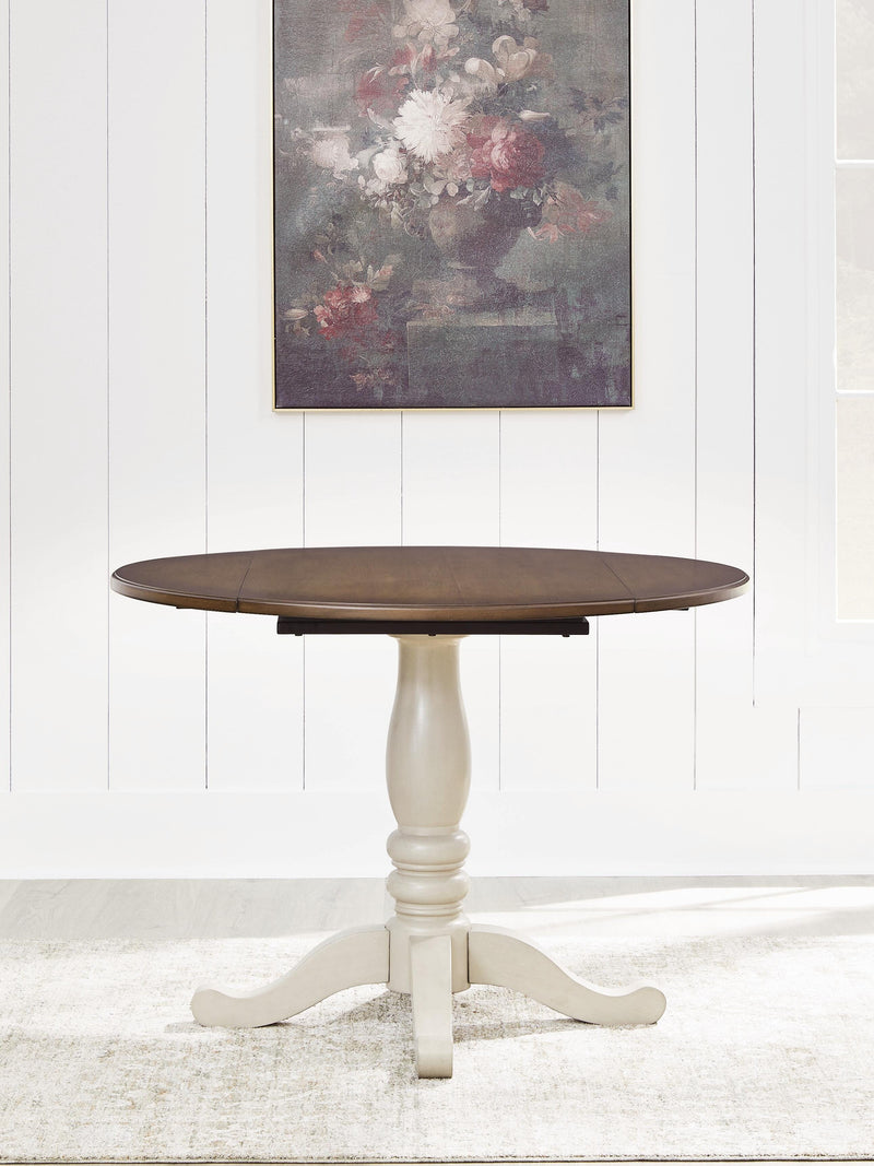 Wirloni Antique White/Brown Dining Drop Leaf Table - PCD616-15