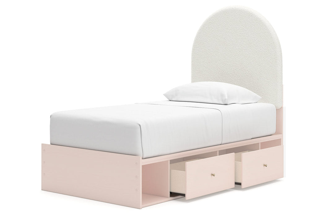 Wistenpine Blush Upholstered Youth One Side Storage Panel Bedroom Set - Gate FurnitureYouth Bedroom Set