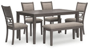 Wrenning Gray Dining Table and 4 Chairs and Bench (Set of 6) - D425-325