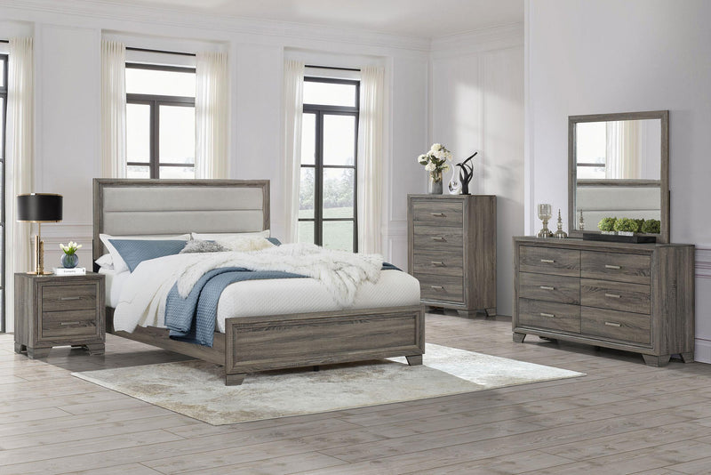 Wright 52-inch Upholstered California King Bed Brown Oak - 223341KW