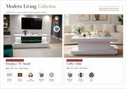 WTVS101 71X16X26 INCHES WHITE TV STAND FIREPLACE WITH BLUETOOTH SPEAKERS - 210000007812