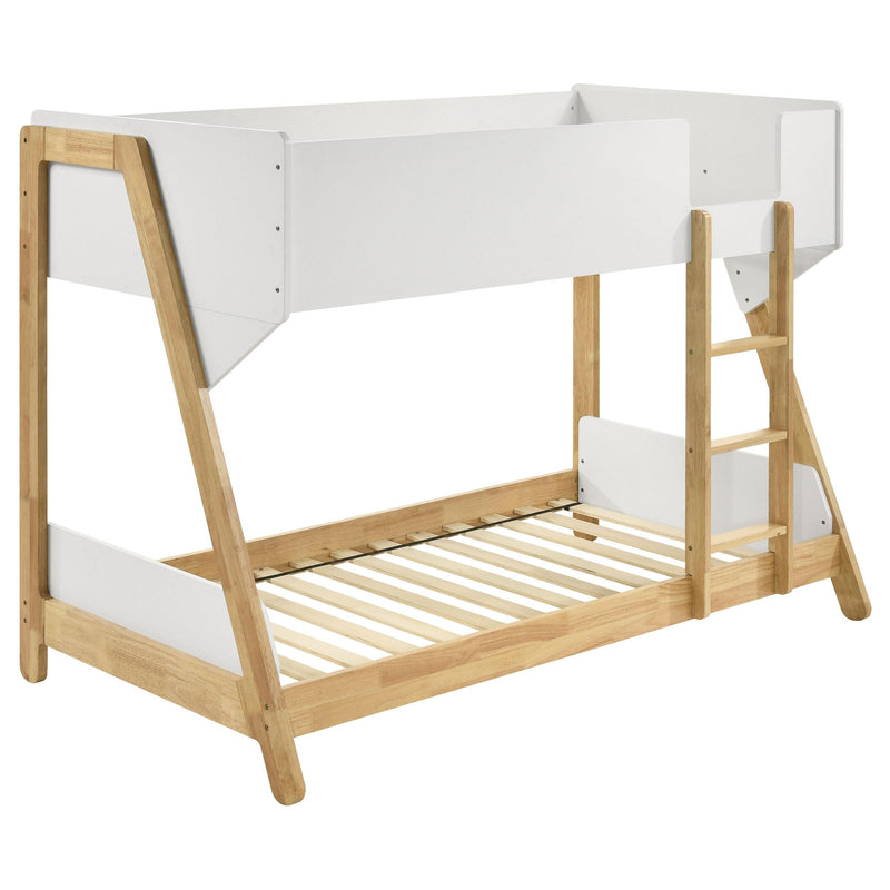 Wyatt Wood Twin Over Twin Bunk Bed White and Natural  - 460510