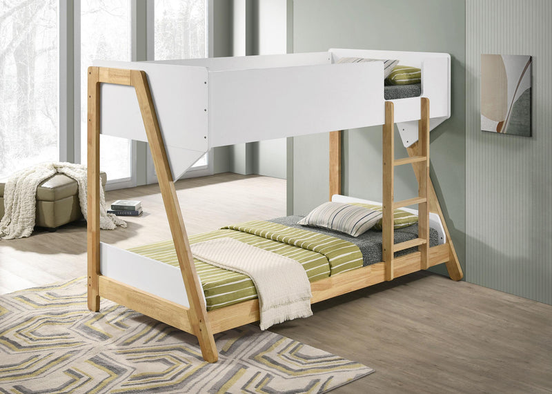 Wyatt Wood Twin Over Twin Bunk Bed White and Natural  - 460510