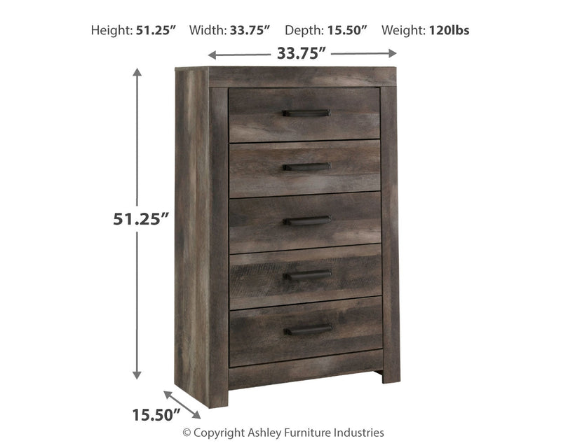Wynnlow King Crossbuck Panel Bed with Mirrored Dresser and Chest in Gray - PKG005687