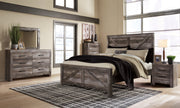 Wynnlow King Crossbuck Panel Bed with Mirrored Dresser, Chest and 2 Nightstands in Gray - PKG006339