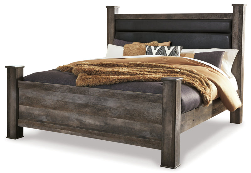 Wynnlow King Poster Bed with Mirrored Dresser and Chest in Gray - PKG005690
