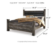 Wynnlow King Poster Bed with Mirrored Dresser, Chest and 2 Nightstands in Gray - PKG006363