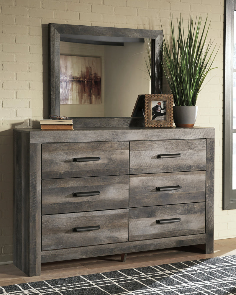 Wynnlow Queen Crossbuck Panel Bed with Mirrored Dresser and 2 Nightstands in Gray - PKG005684