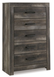 Wynnlow Queen Crossbuck Panel Bed with Mirrored Dresser and Chest in Gray - PKG005692