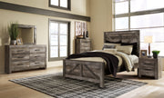 Wynnlow Queen Crossbuck Panel Bed with Mirrored Dresser, Chest and 2 Nightstands in Gray - PKG006369