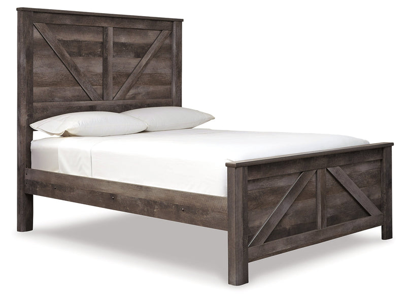 Wynnlow Queen Crossbuck Panel Bed with Mirrored Dresser, Chest and 2 Nightstands in Gray - PKG006369
