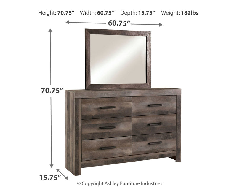 Wynnlow Queen Crossbuck Panel Bed with Mirrored Dresser, Chest and Nightstand in Gray - PKG005700