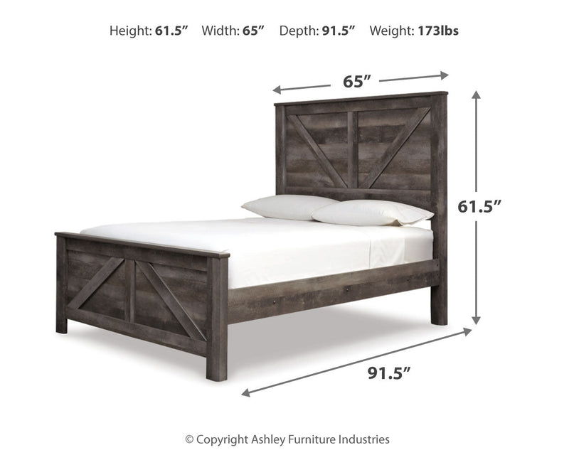 Wynnlow Queen Crossbuck Panel Bed with Mirrored Dresser, Chest and Nightstand in Gray - PKG005700