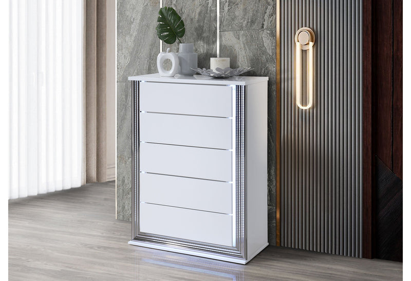 Ylime Smooth White Chest With Led - Lara FurnitureChest