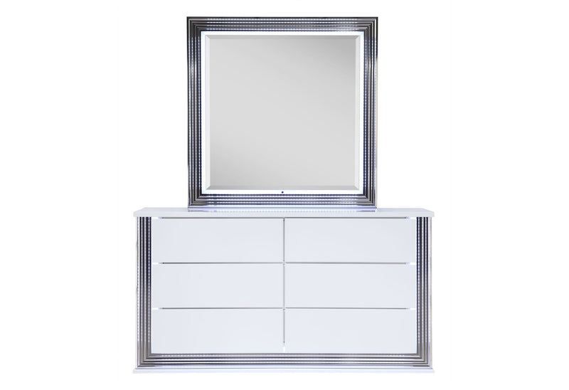Ylime Smooth White Dresser With Led - Lara FurnitureDresser