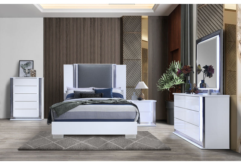 Ylime Smooth White Nightstand With Led - Lara FurnitureNightstand