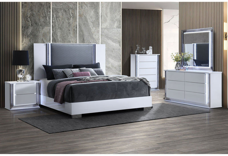 Ylime Smooth White Nightstand With Led - Lara FurnitureNightstand