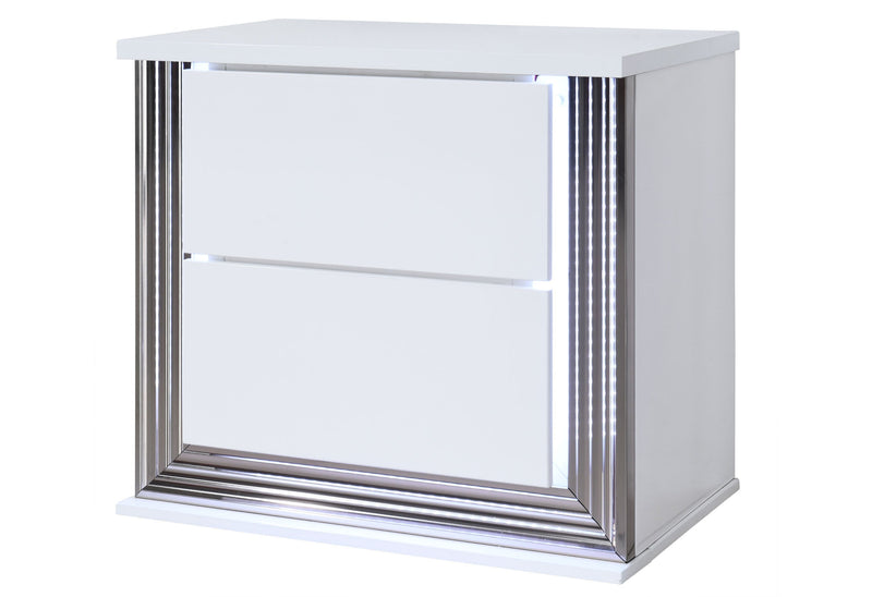 Ylime Smooth White Nightstand With Led - Lara FurnitureNightstand