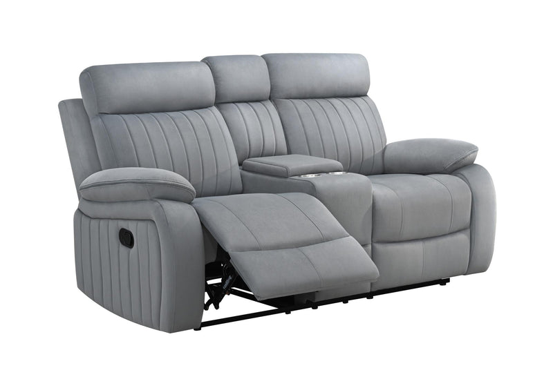Yuna - Gray Manual Recliner Loveseat with Storage Console, Cup Holder and USB Charger - L627-L