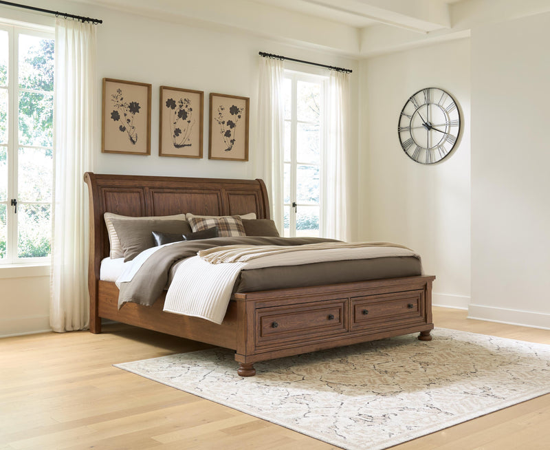 Zackaryn Warm Brown California King Sleigh Storage Bed - PCB807B9