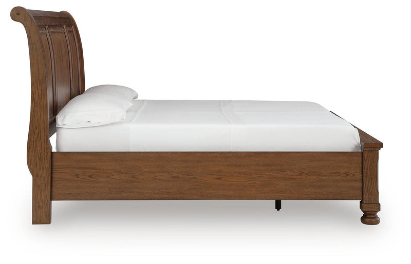 Zackaryn Warm Brown King Sleigh Storage Bed - PCB807B7
