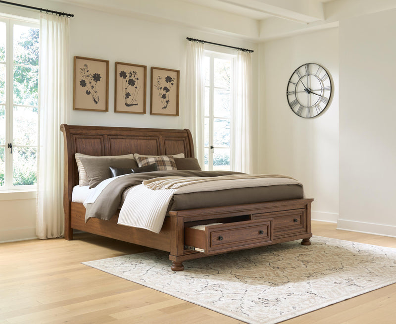 Zackaryn Warm Brown King Sleigh Storage Bed - PCB807B7