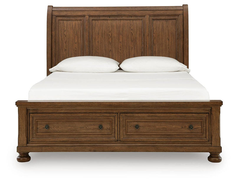Zackaryn Warm Brown Queen Sleigh Storage Bed - PCB807B4