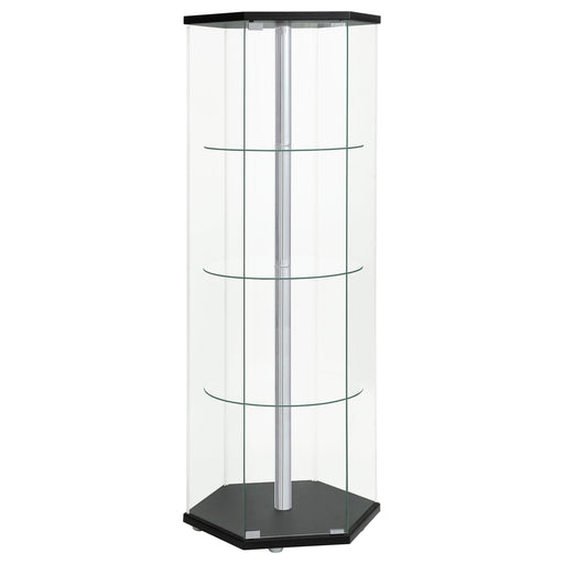 Zahavah 4-shelf Hexagonal Clear Glass Curio Cabinet Black - 950276