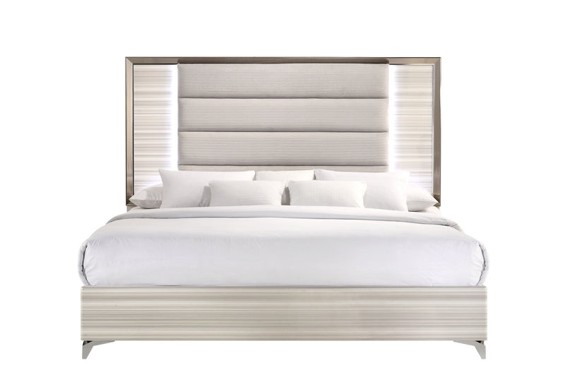 Zambrano White King Bed With Led - Lara FurnitureKing Bed
