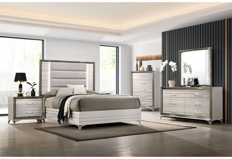 Zambrano White King Bed With Led - Lara FurnitureKing Bed
