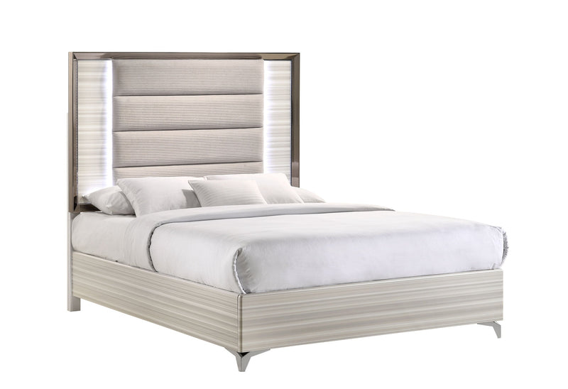 Zambrano White Queen Bed With Led - Lara FurnitureQueen Bed