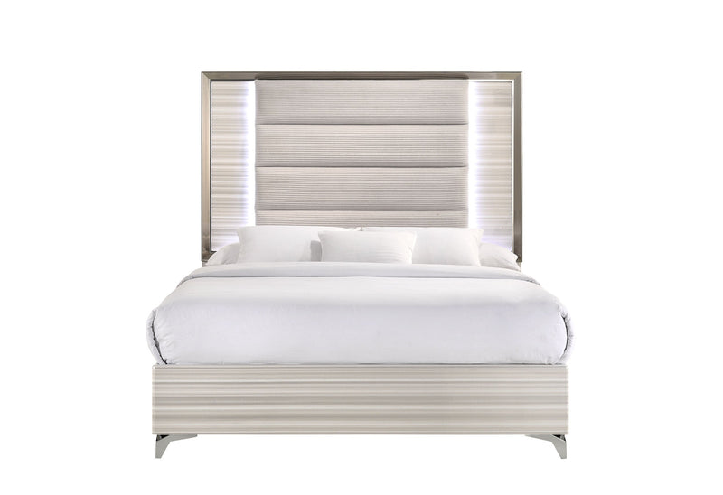 Zambrano White Queen Bed With Led - Lara FurnitureQueen Bed
