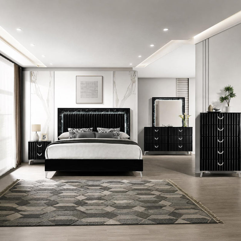 Zane - Black King Bed, Dresser, Mirror, Chest, Nightstand - B279-KDMCN