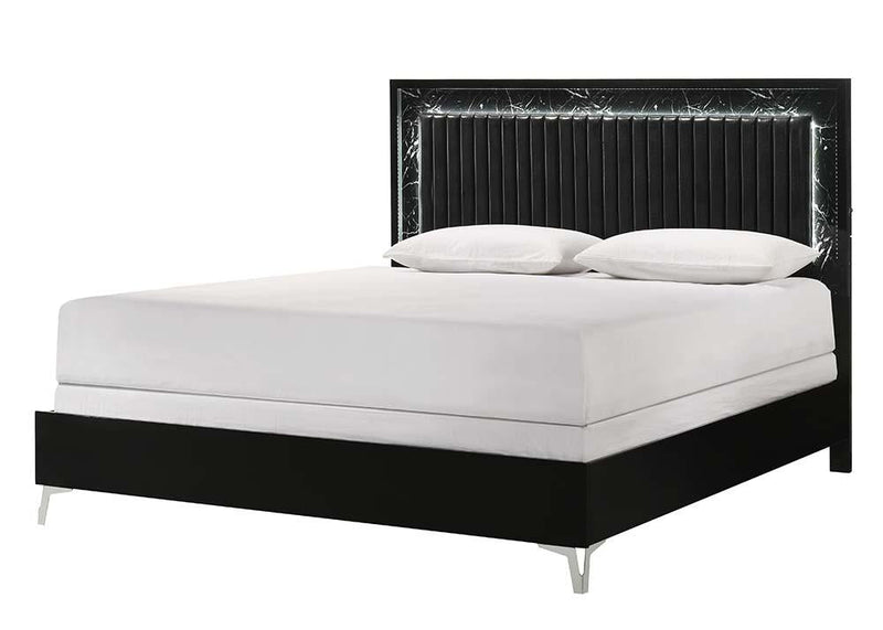 Zane - Black Panel King Bed with Upholstered Headboard and LED Light - B279-K-Bed