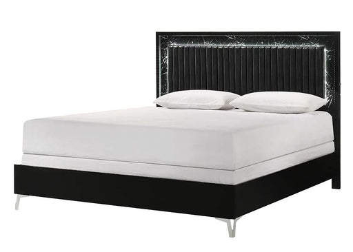 Zane - Black Panel King Bed with Upholstered Headboard and LED Light - B279-K-Bed