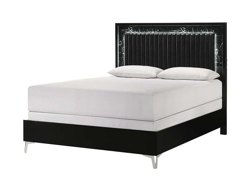 Zane - Black Panel Queen Bed with Upholstered Headboard and LED Light - B279-Q-Bed