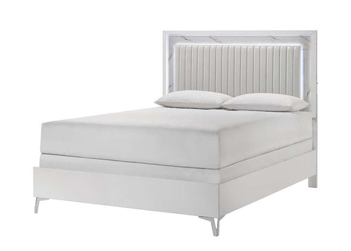 Zane - White Panel King Bed with Upholstered Headboard and LED Light - B280-K-Bed