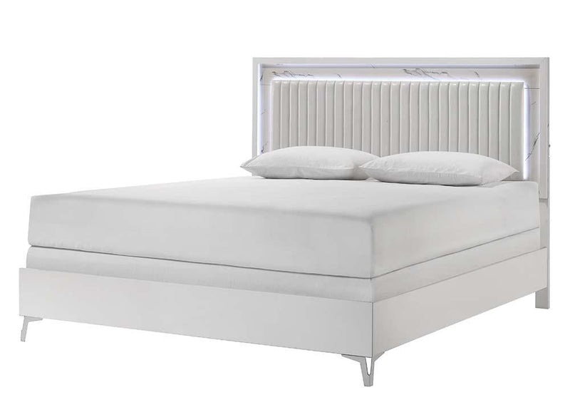 Zane - White Panel Queen Bed with Upholstered Headboard and LED Light - B280-Q-Bed