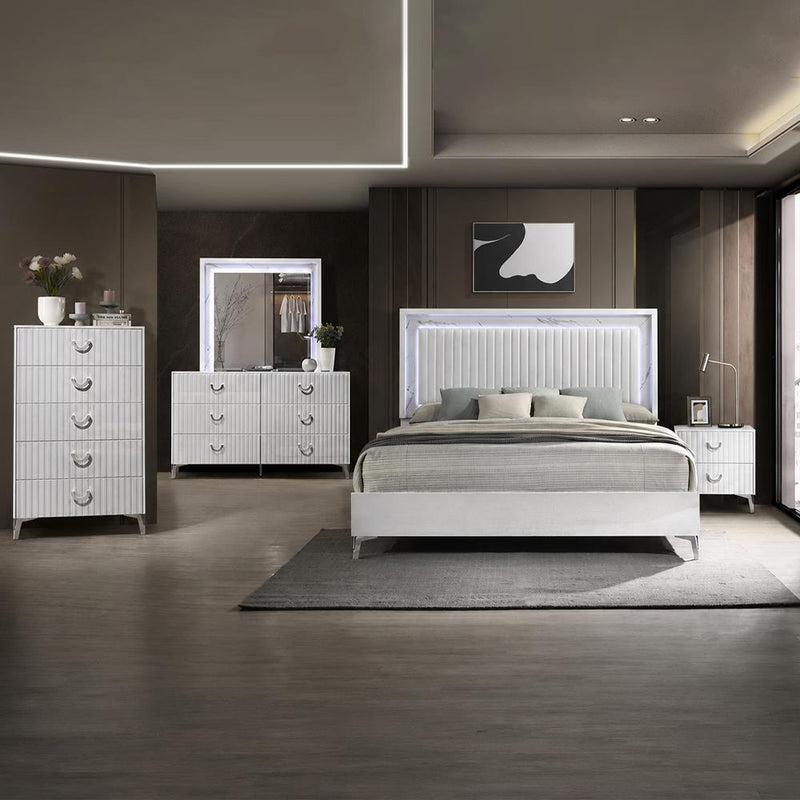 Zane - White Queen Bed, Dresser, Mirror, Nightstand - B280-QDMN