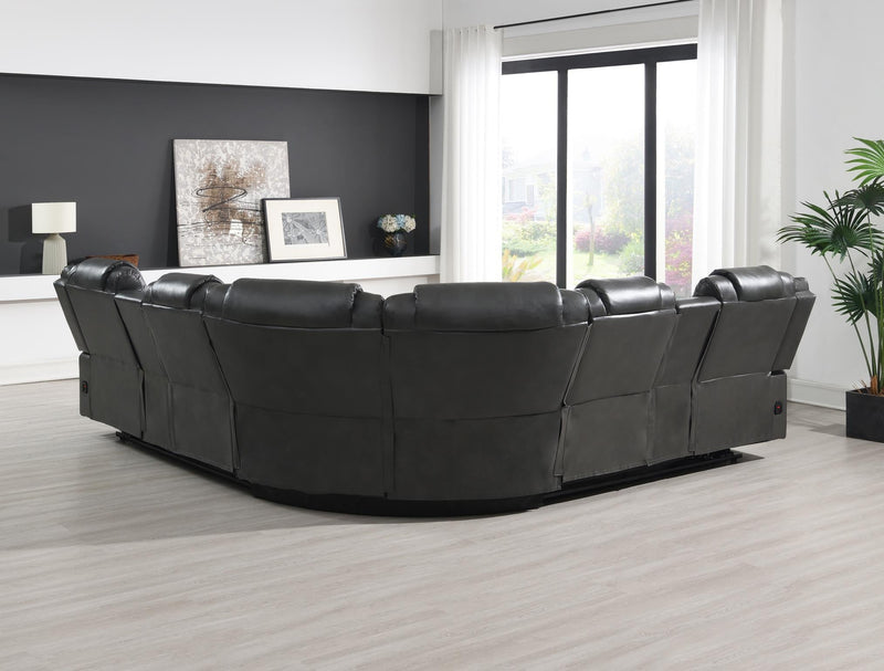 Zenith - 3PC Gray Power Sectional, Bluetooth Speaker, Two storage console, Cup Holder, Built-in LED Light, USB Charger - S481-Sectional