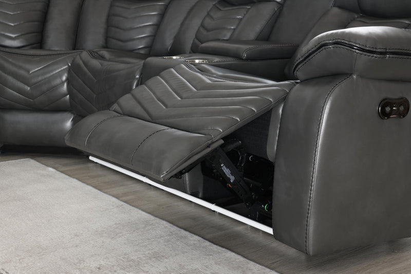 Zenith - 3PC Gray Power Sectional, Bluetooth Speaker, Two storage console, Cup Holder, Built-in LED Light, USB Charger - S481-Sectional